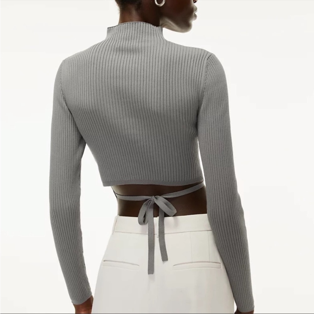 Babaton Aritzia Ambrosia Sculpt Knit Tie Back Mock Neck Top Pewter Grey XS NWT